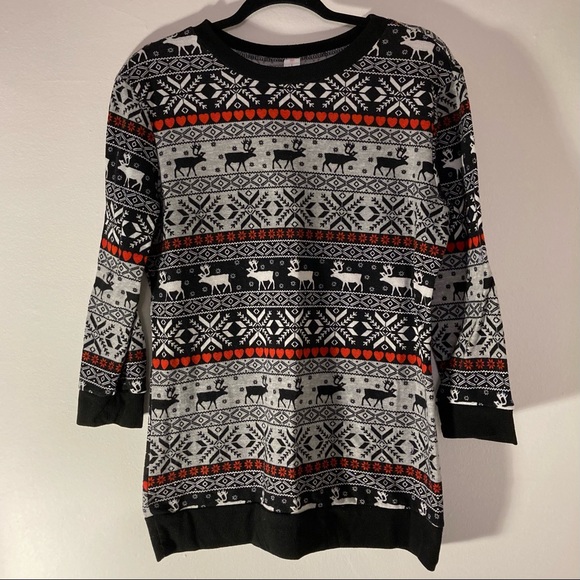 Ugly Christmas Sweatshirt Reindeer Fair Isle-Style Large EUC - Picture 1 of 8